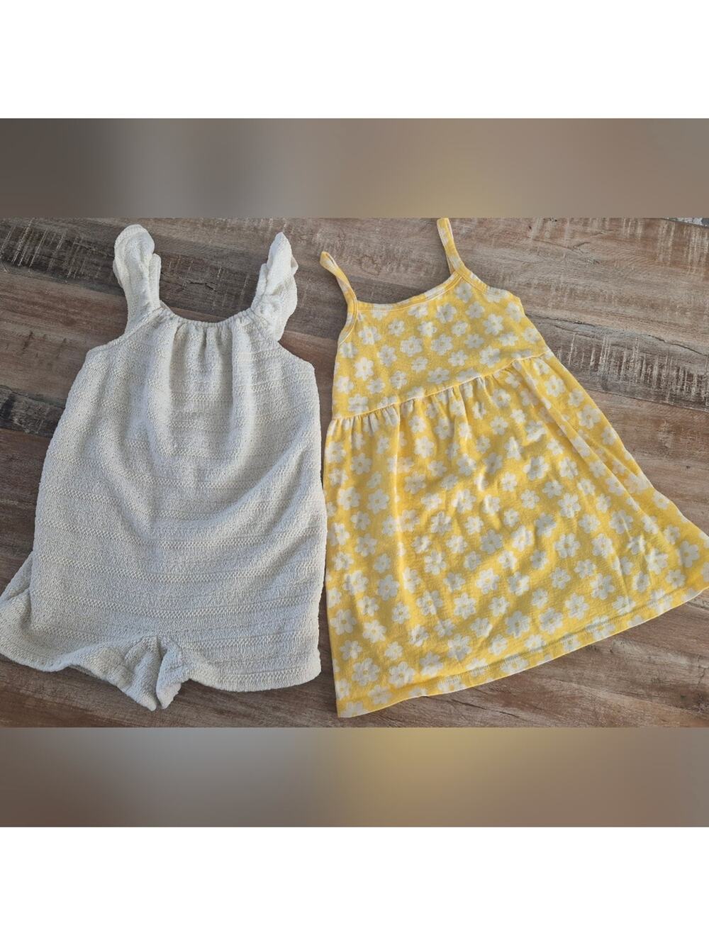 Girls Yellow Daisy Sundress & Cream Knit Romper Set 2/3T 100% Cotton